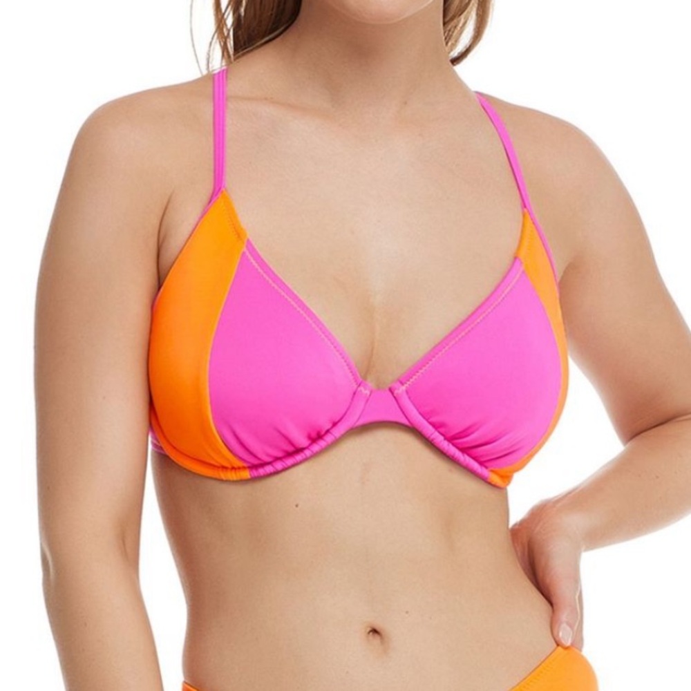 Body Glove DD Top Bikini 80s Throwback Solo Bikini Top Flamingo Pink Orange NWT - Picture 9 of 11